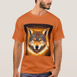 Camiseta 🦊 Rosto de Lobo Radiante Iluminado por Luz Dourad