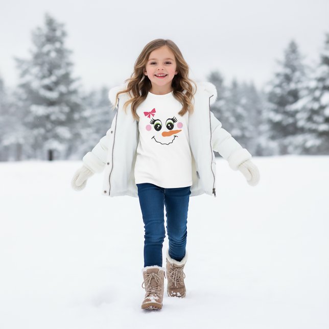 Camiseta Rosto de Menina Boneco de Neve para Crian (Criador carregado)