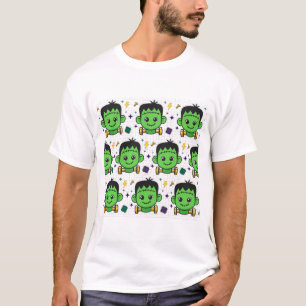 Camiseta Rosto de Monstro de Frankenstein Fofo Padrão de Ha