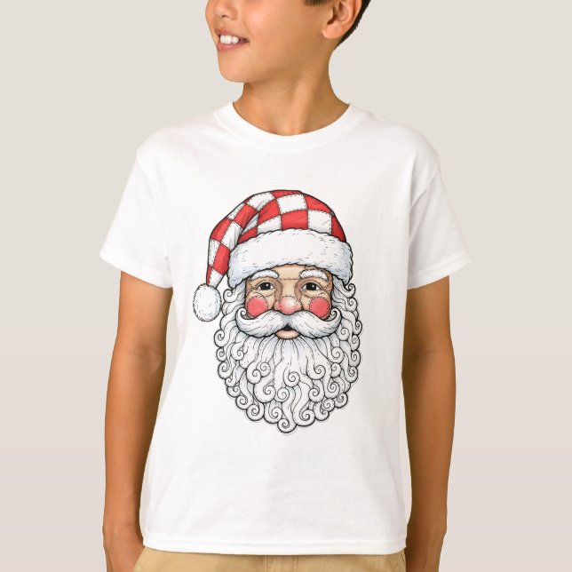 Camiseta Rosto de Papai Noel em Patchwork Desenho à Caneta  (Frente)