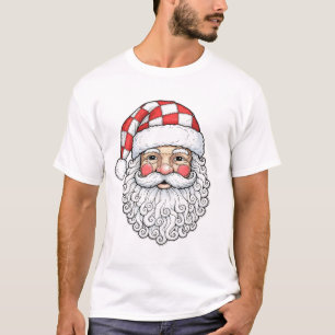Camiseta Rosto de Papai Noel em Patchwork no Estilo de Arte