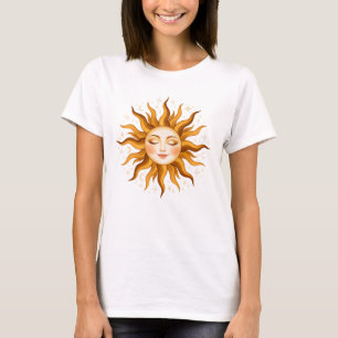 Camiseta Rosto de Sol Celestial Arte Boho Vintage