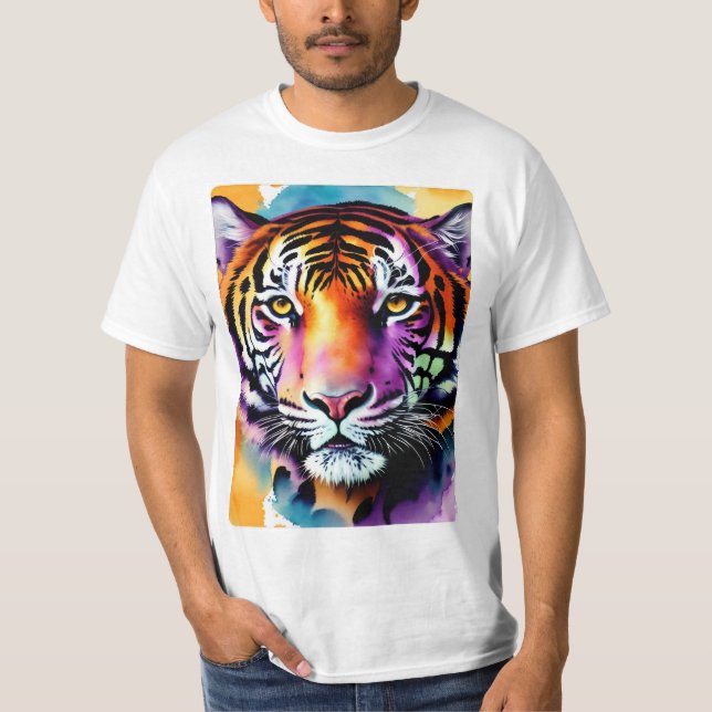 Camiseta Rosto de Tigre Gigante Com Destaques Roxos (Frente)