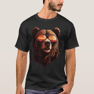 Camiseta Rosto de Urso Engraçado com Óculos de Sol Urso Col