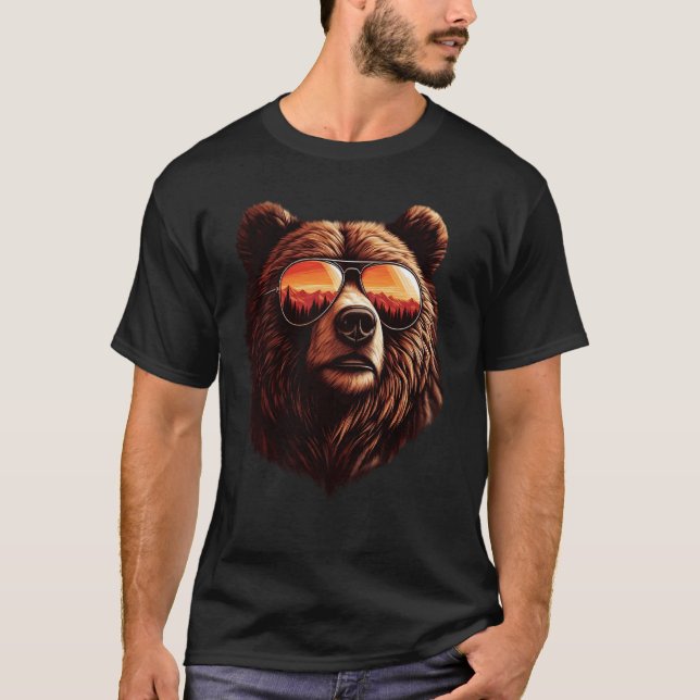 Camiseta Rosto de Urso Engraçado com Óculos de Sol Urso Col (Frente)