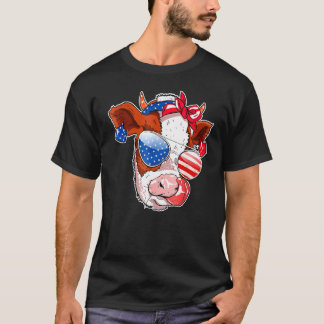 Camiseta Rosto de Vaca Bandeira da América 4 de Julho Vaca
