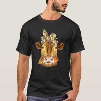 Camiseta Rosto de Vaca com Bandana de Faixa de Girassol Bez