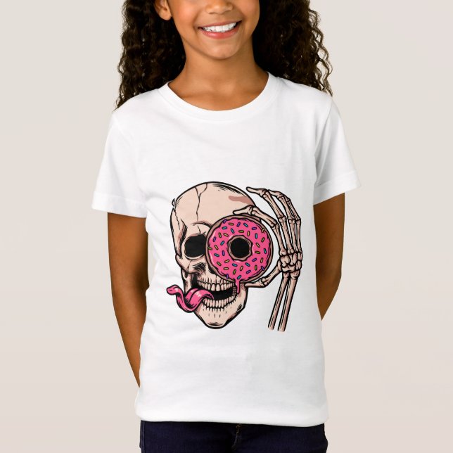 Camiseta Rosto do crânio Com Rosquinha humor escuro doce e  (Frente)