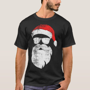 Camiseta Rosto engraçado de Papai Noel hipster com chapéu b