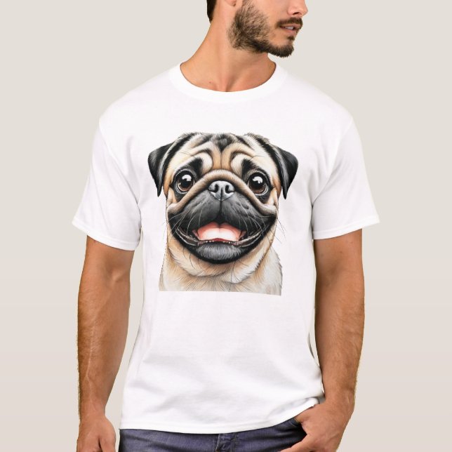 Camiseta Rosto Feliz de Pug Cachorro (Frente)