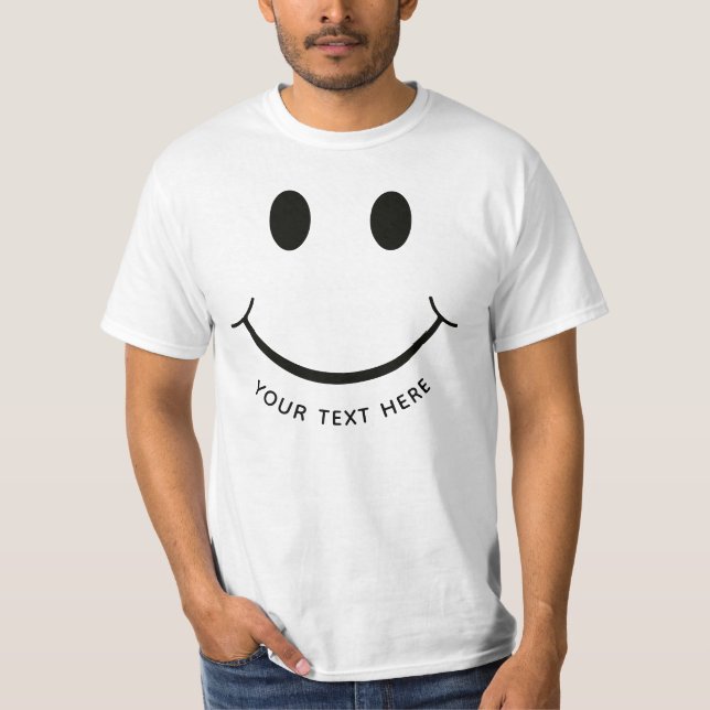 Camiseta Rosto Feliz Engraçado Adicionar Seu Texto (Frente)