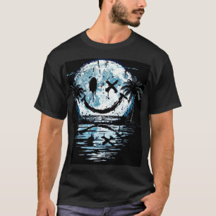 Camiseta Rosto Feliz Sorriso Noturno Lua Sobre Oceano