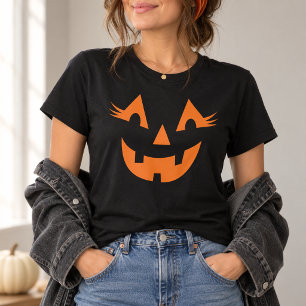 Camiseta Rosto Feminino de Abóbora de Halloween