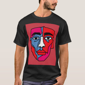 Camiseta Rosto Gráfico Retro de Depressão Cubista Abstrata 