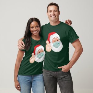 Camiseta Rosto Máscara Papai Noel com polegares para cima,