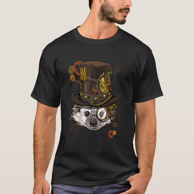 Camiseta Rosto Mecânico De Porco Gótico Steampunk (Frente)