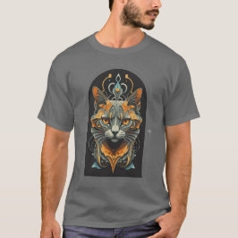Camiseta rosto na moda preto e dourado de gato