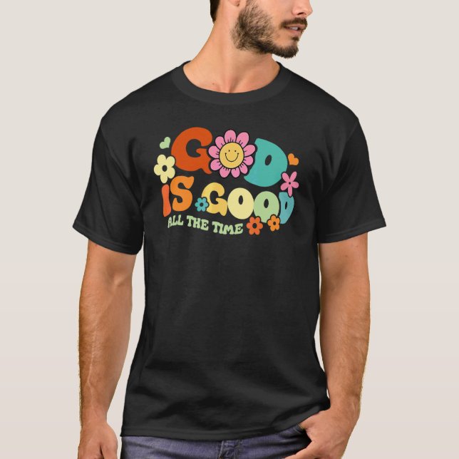 Camiseta Rosto Retro Groovy Deus É Bom O Tempo Todo Boho Fl (Frente)