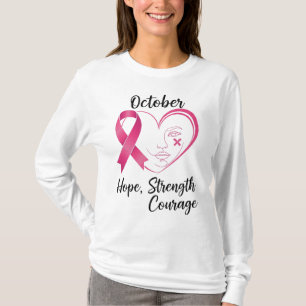 Camiseta Rosto Rosa de outubro - Esperança, força, coragem