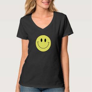 Camiseta Rosto Sorridente Amarelo dos Anos 70 Fofo Paz Fel