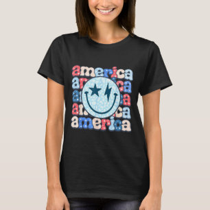 Camiseta Rosto Sorridente Americano Groovy Patriótico 4 De