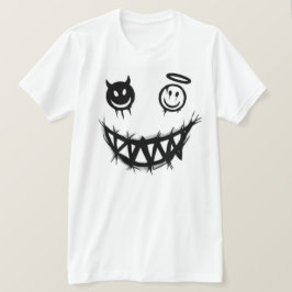 Camiseta Rosto Sorridente de Anjo e Diabo Dentes de Monstro