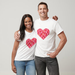 Camiseta Rosto Sorridente de Coração Xadrez Rosa Tendência