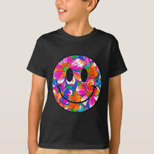 Camiseta Rosto sorridente floral fofo verão design moderno 