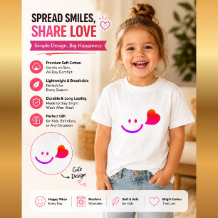 Camiseta Rosto Sorridente Fofo com Coração – Vibrações Feli