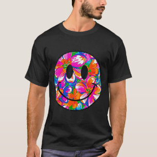 Camiseta Rosto sorridente fofo floral design masculino verã