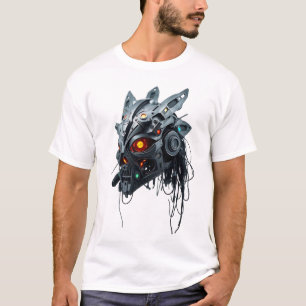 Camiseta Rosto Tribal Branco Flutuante - Máscara de Ferro