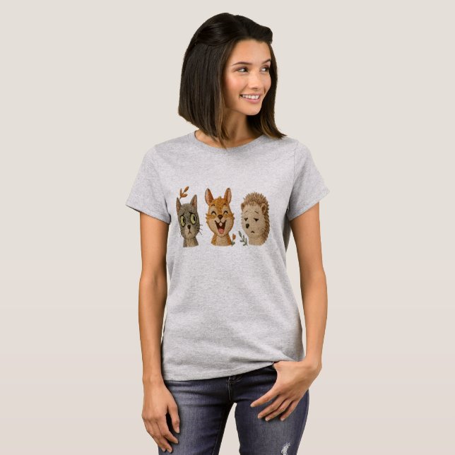 Camiseta Rostos Caprichosos da Floresta – Animais Embroider (Frente Completa)