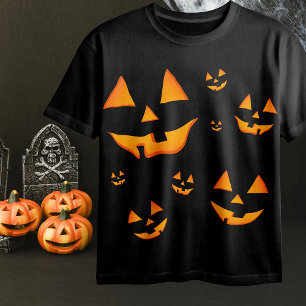 Camiseta Rostos de Abóbora Iluminados Design de Halloween