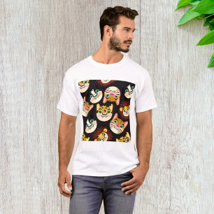 Camiseta Rostos de Animais em Padrão Gatos Leões Cães