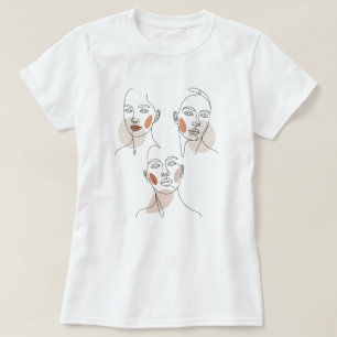 Camiseta Rostos de arte de linha minimalista feminina