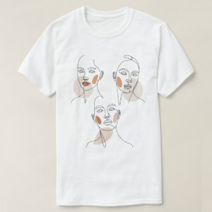Camiseta Rostos de arte em linha minimalista feminino
