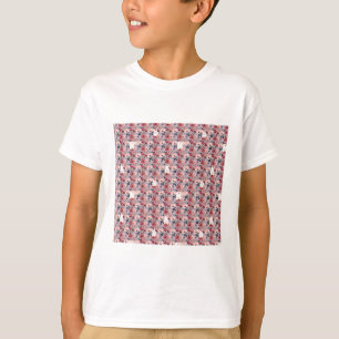 Camiseta rostos de coelho fofos em padrão floral roxo