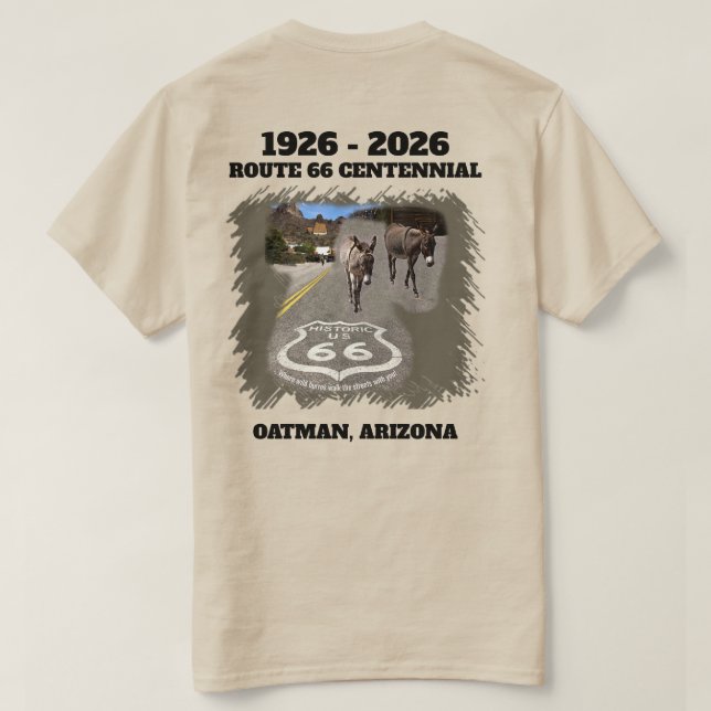 Camiseta Rota 66 Centenário Oatman, Arizona De Volta (Verso do Design)