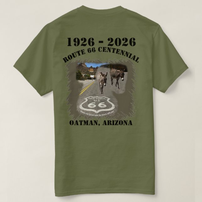 Camiseta Rota 66 Centenário Oatman, Arizona De Volta (Verso do Design)