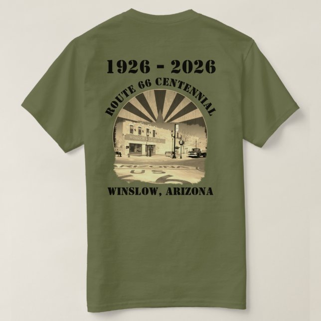 Camiseta Rota 66 Centenário Sepia Arizona Winslow Back (Verso do Design)