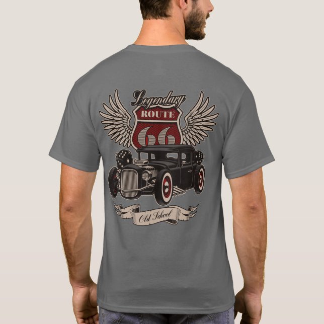 Camiseta Rota lendária 66 Hot Rod Pair da Velha Escola (Verso)