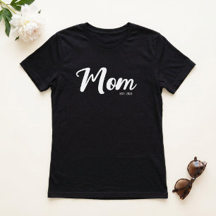 Camiseta Roteiro Branco Estabelecido Mãe Preta