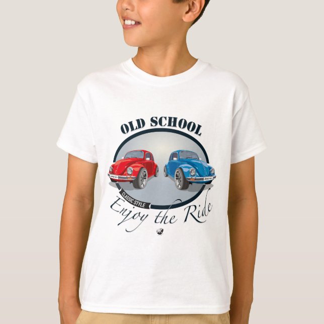 Camiseta Rotes und Blaues Autos Abbildung mit Inschrift (Frente)