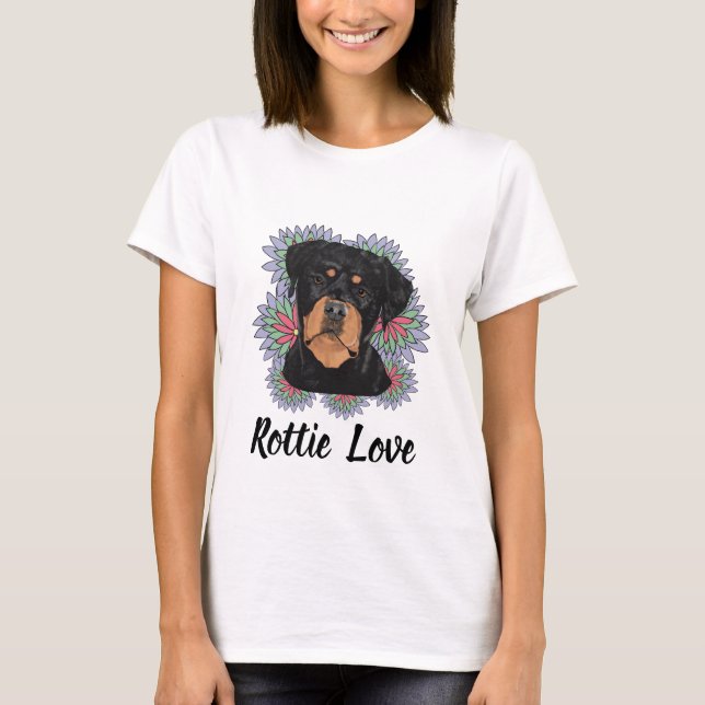 Camiseta Rottie Love T-Shirt – Whimsical Rottweiler Art (Frente)