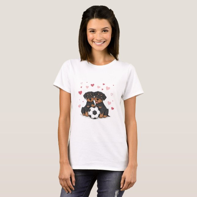 Camiseta Rottwailers with soccer ball for Valentine's Day (Frente Completa)