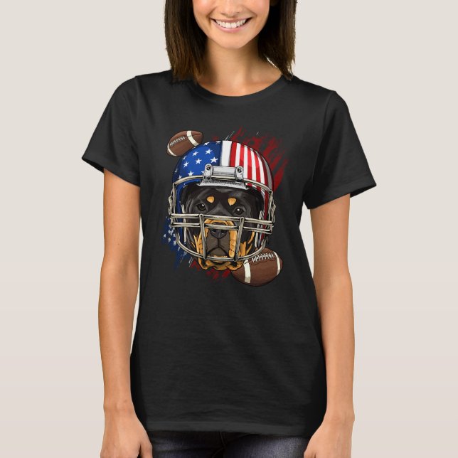 Camiseta Rottweiler American Football Dog Aproxima Bandeira (Frente)