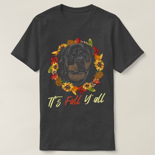 Camiseta Rottweiler Autumn Fall Season Leopard Pumpkin (Frente do Design)
