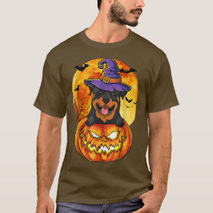 Camiseta Rottweiler Bruxa Abóbora Cão de Halloween Engraçad