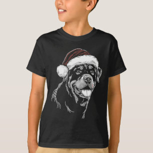 Camiseta Rottweiler Cachorro Chapéu de Papai Noel Natal Xma