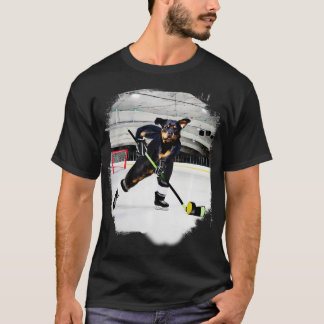 Camiseta Rottweiler Cachorro Jogando Hóquei no Gelo